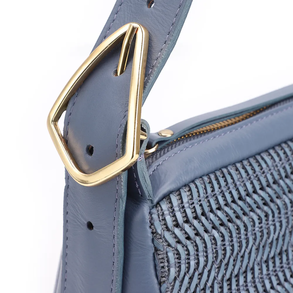 Bolsa De Ombro Couro Azul/Alt Tramado Azul Claro - imagem 6