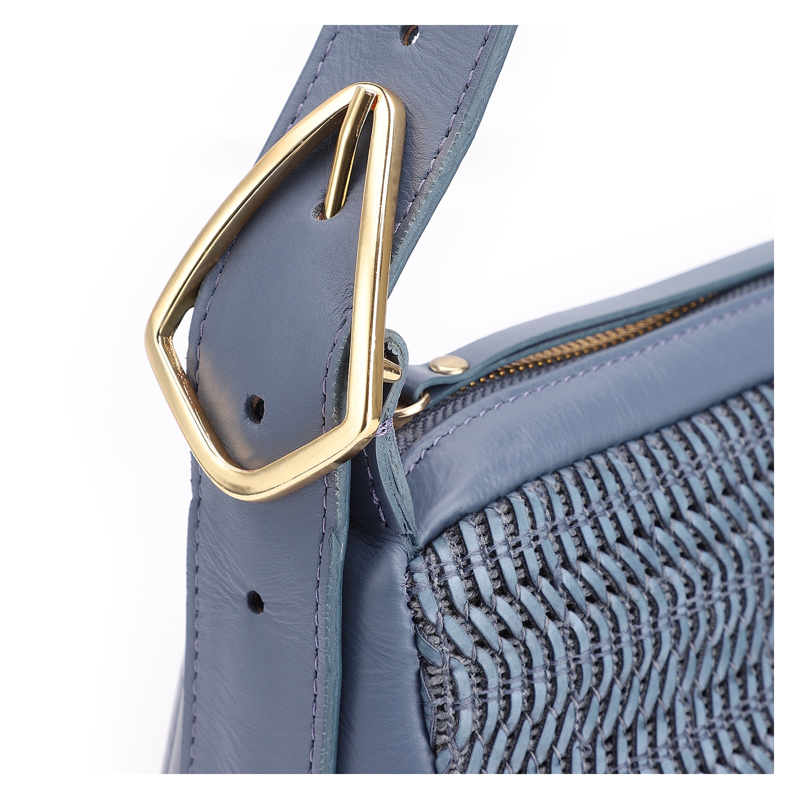 Bolsa De Ombro Couro Azul/Alt Tramado Azul Claro