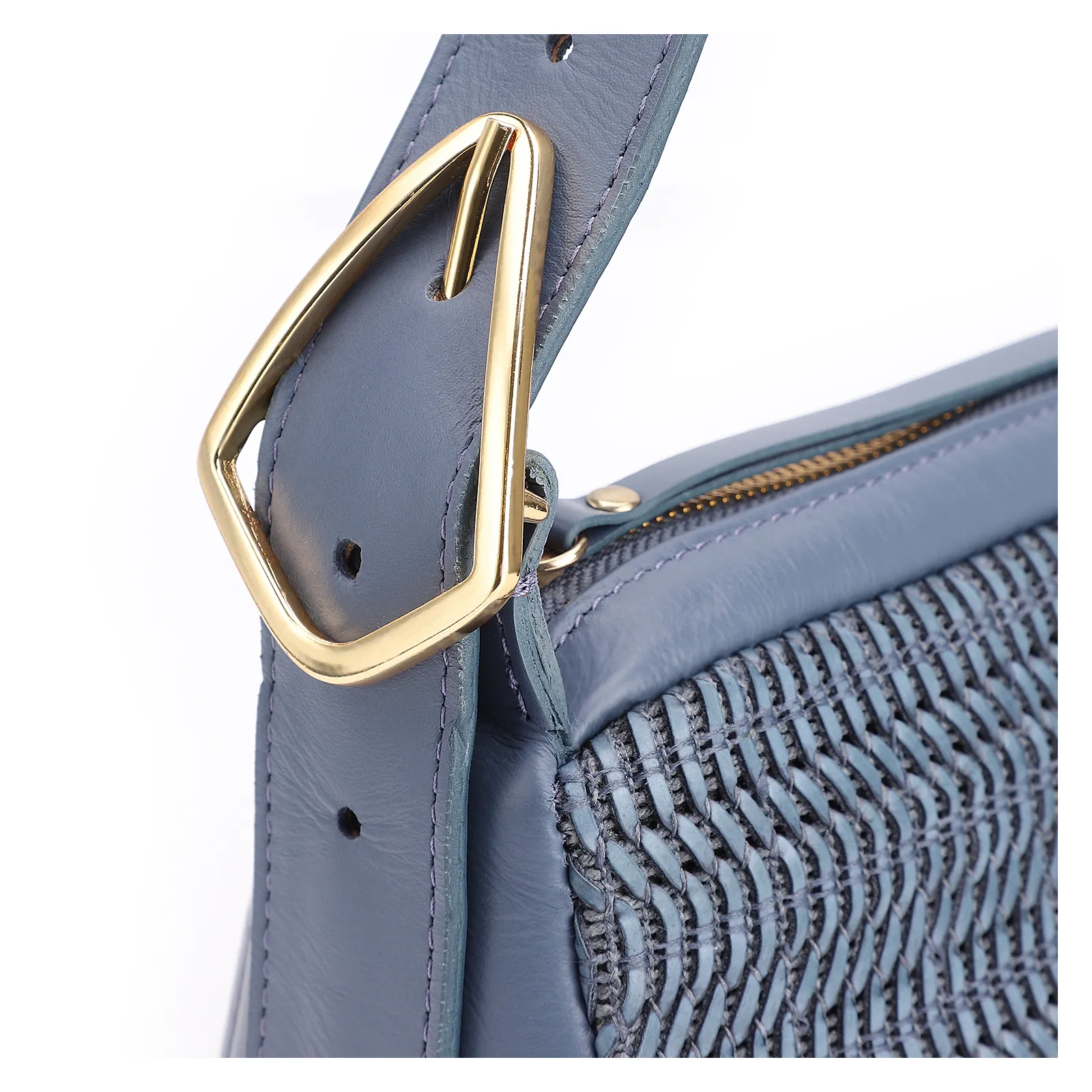 Bolsa De Ombro Couro Azul/Alt Tramado Azul Claro