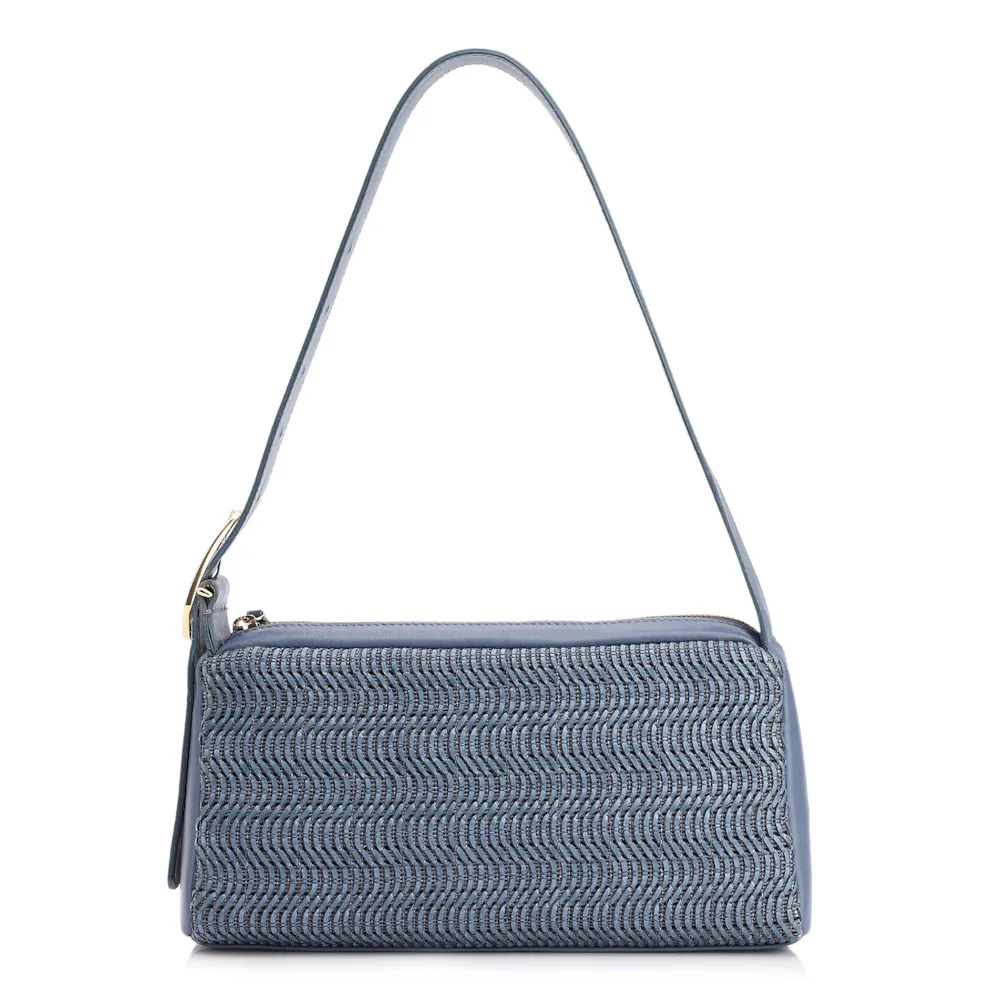 Bolsa De Ombro Couro Azul/Alt Tramado Azul Claro