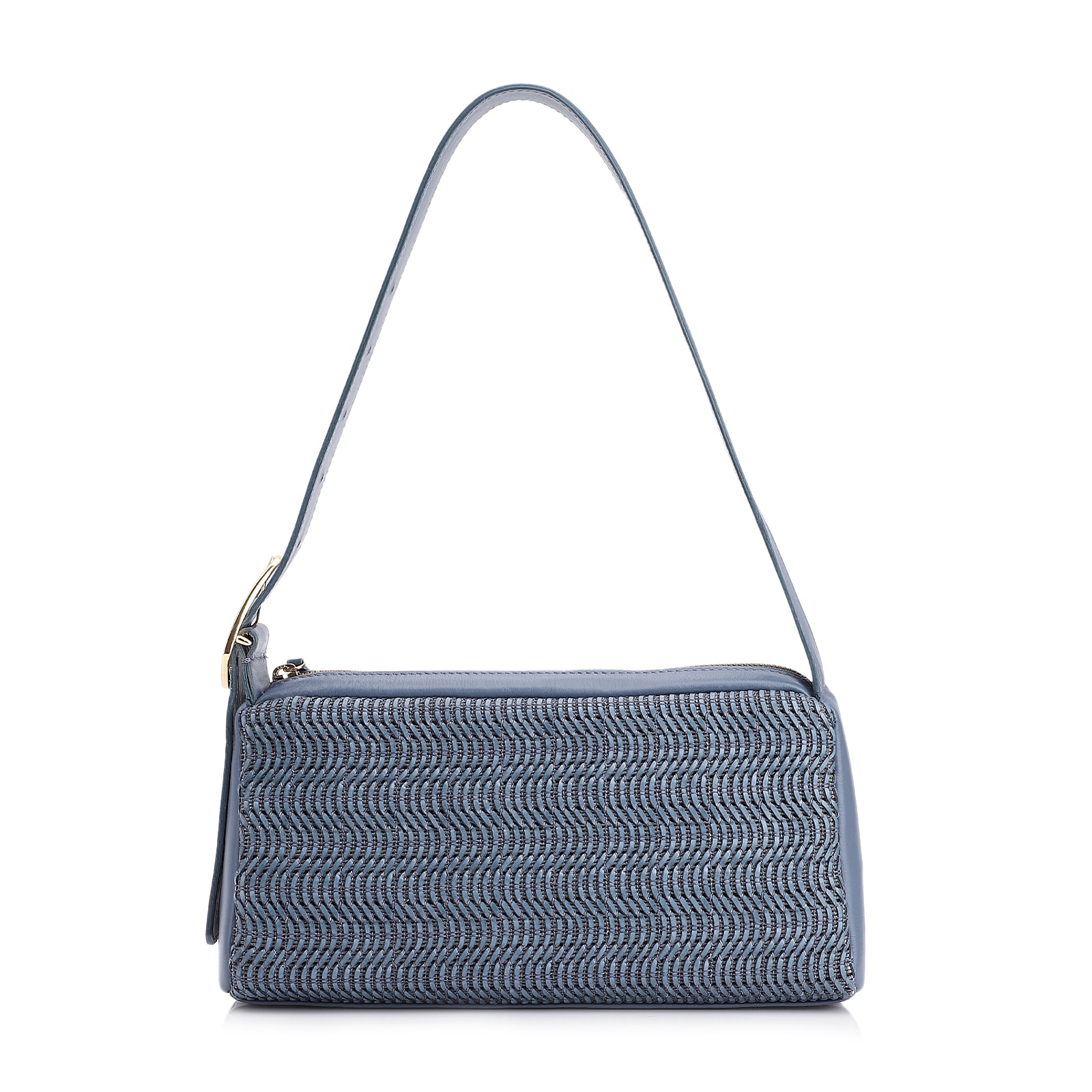 Bolsa De Ombro Couro Azul/Alt Tramado Azul Claro