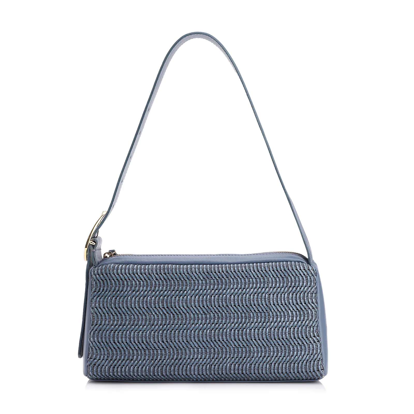 Bolsa De Ombro Couro Azul/Alt Tramado Azul Claro