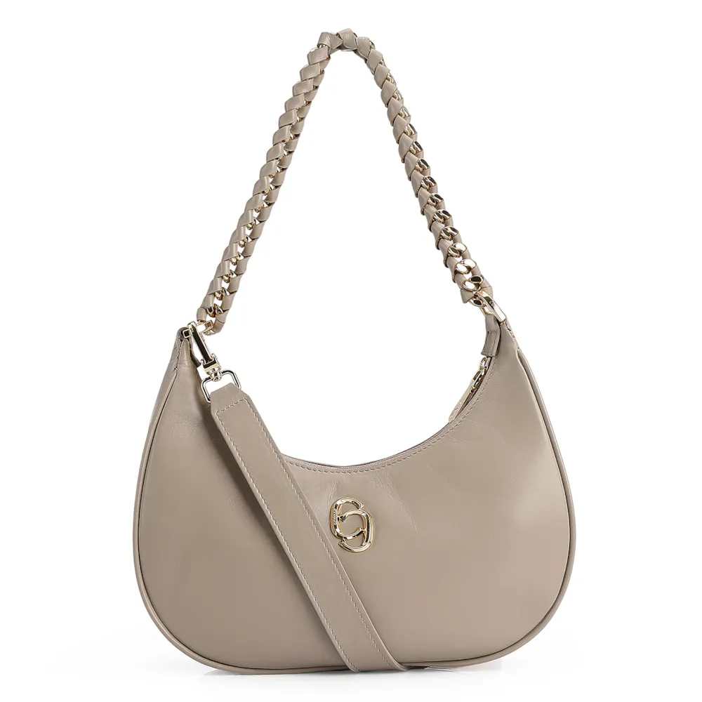 Bolsa De Ombro Couro Bege