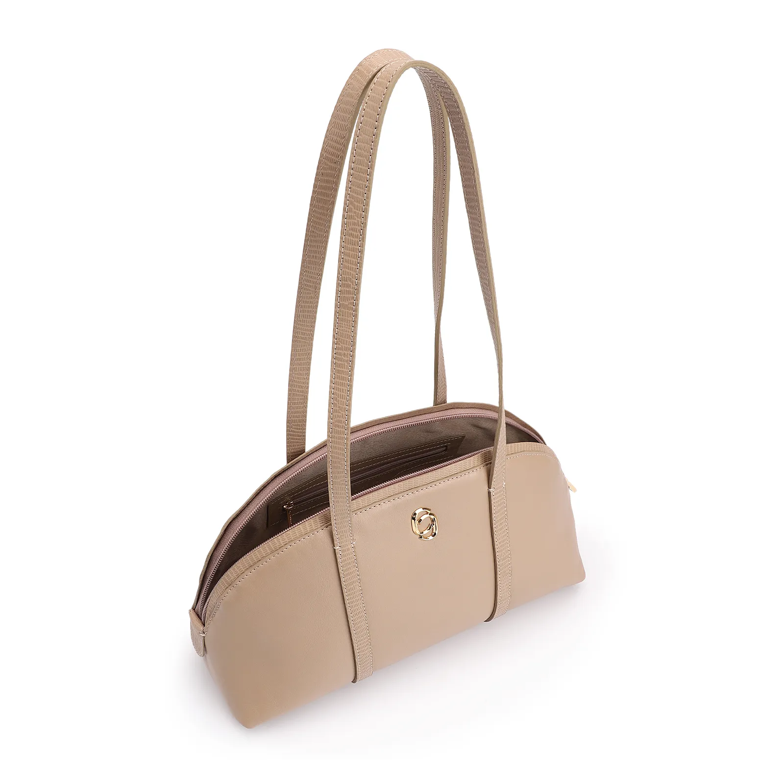 Bolsa De Ombro Couro Bege/Couro Lezard Bege