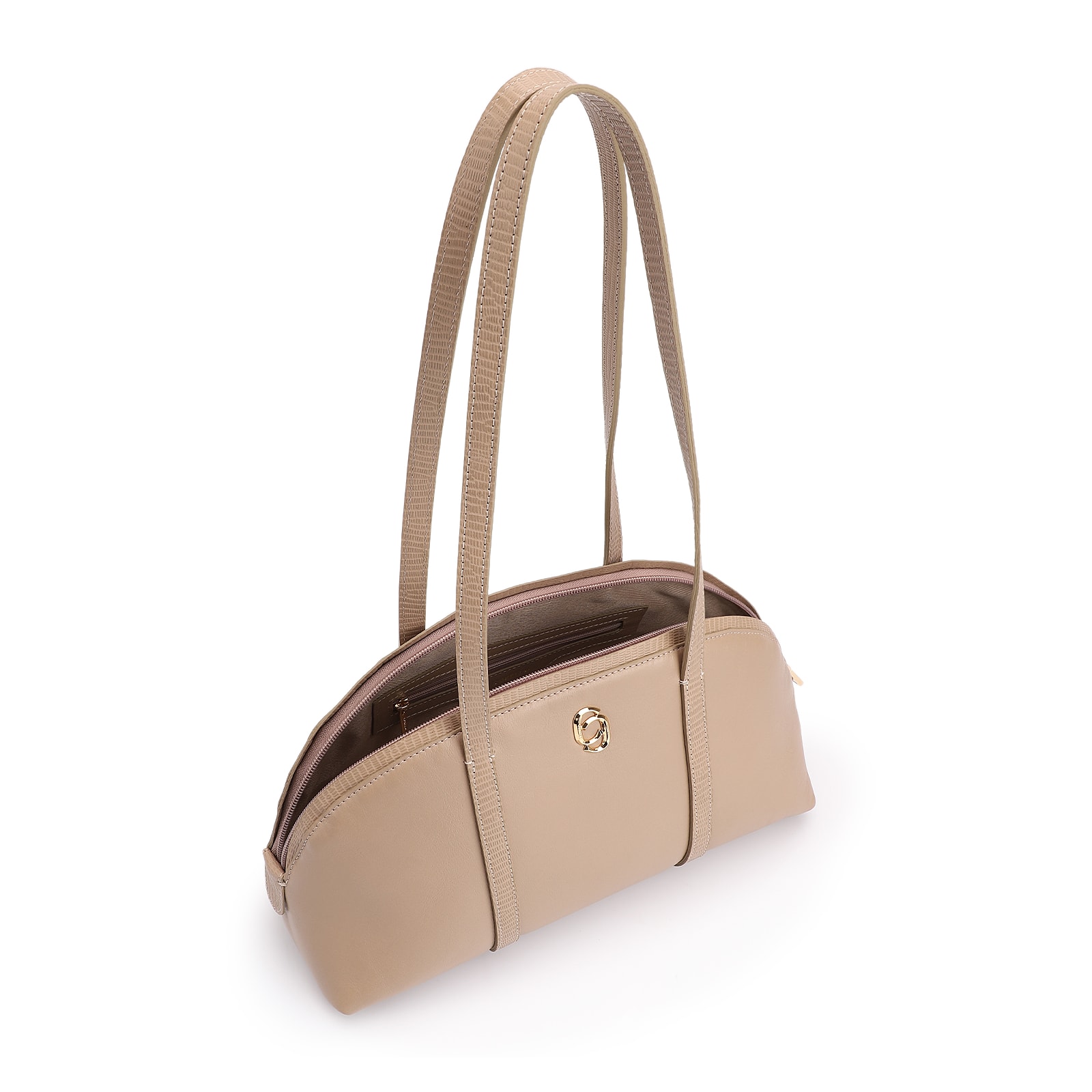Bolsa De Ombro Couro Bege/Couro Lezard Bege