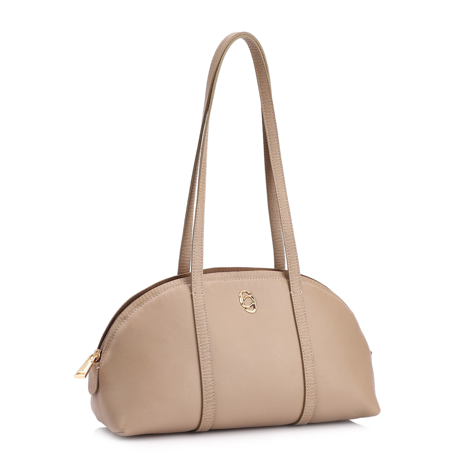 Bolsa De Ombro Couro Bege/Couro Lezard Bege