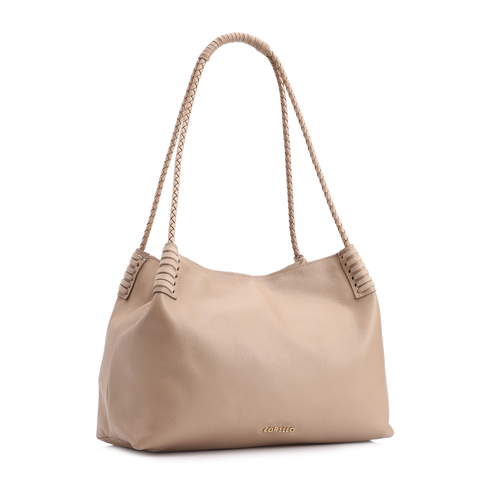 Bolsa De Ombro Couro Bege/Couro Nobuck Bege