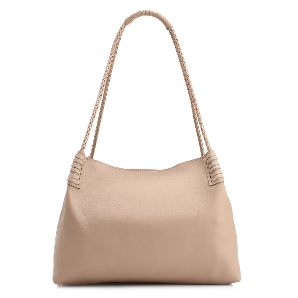 Bolsa De Ombro Couro Bege/Couro Nobuck Bege - imagem 4
