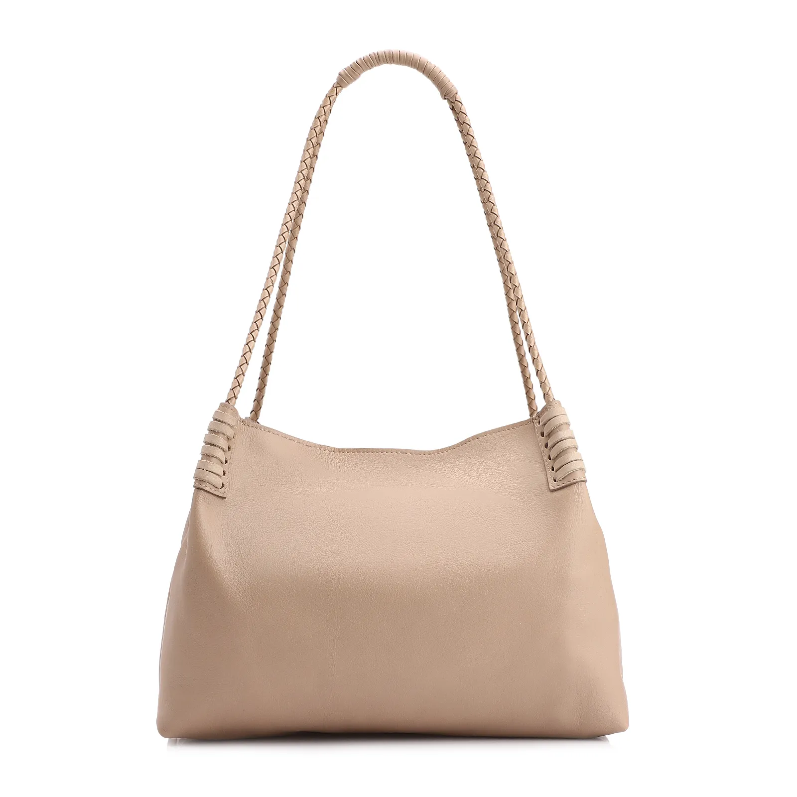 Bolsa De Ombro Couro Bege/Couro Nobuck Bege