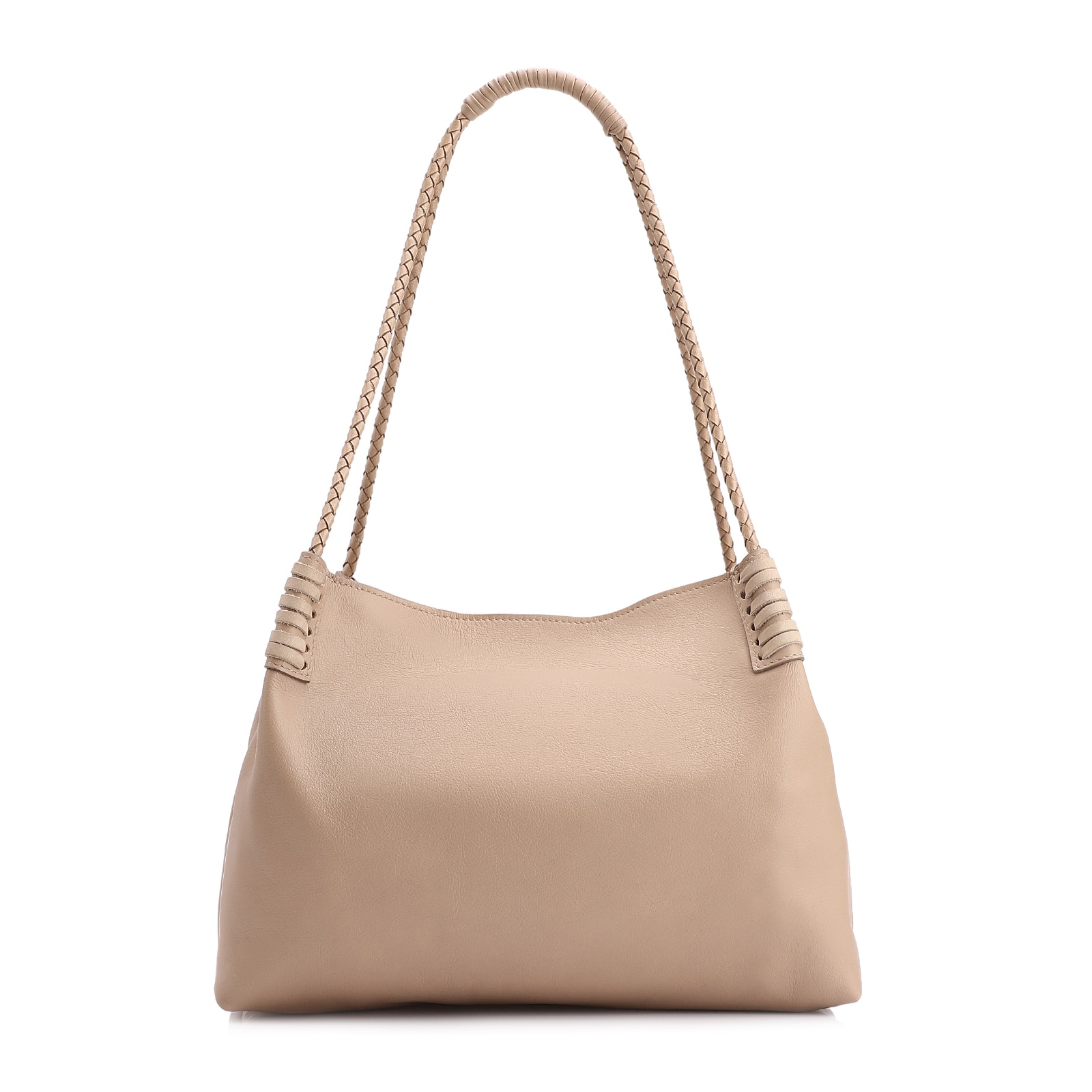 Bolsa De Ombro Couro Bege/Couro Nobuck Bege
