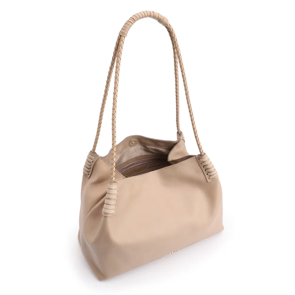 Bolsa De Ombro Couro Bege/Couro Nobuck Bege - imagem 5