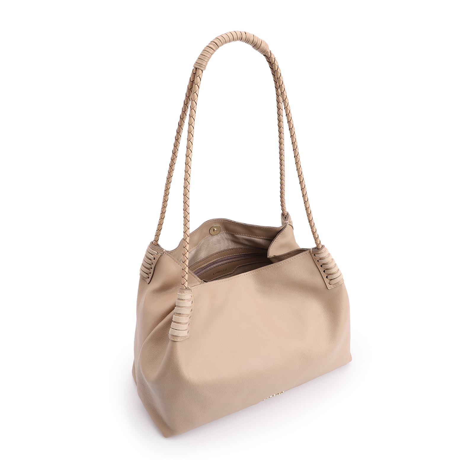 Bolsa De Ombro Couro Bege/Couro Nobuck Bege