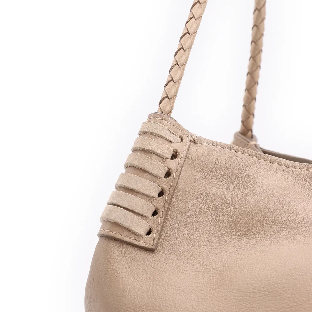 Bolsa De Ombro Couro Bege/Couro Nobuck Bege - imagem 6