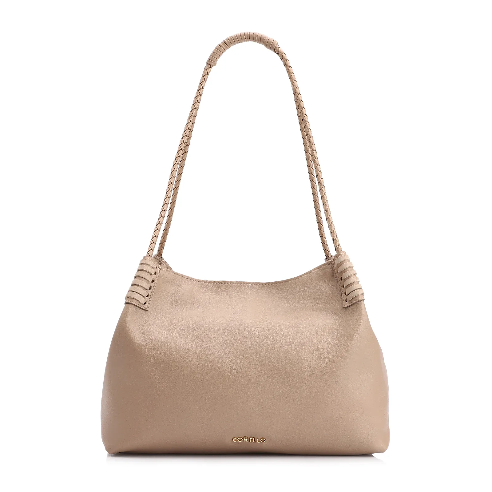 Bolsa De Ombro Couro Bege/Couro Nobuck Bege