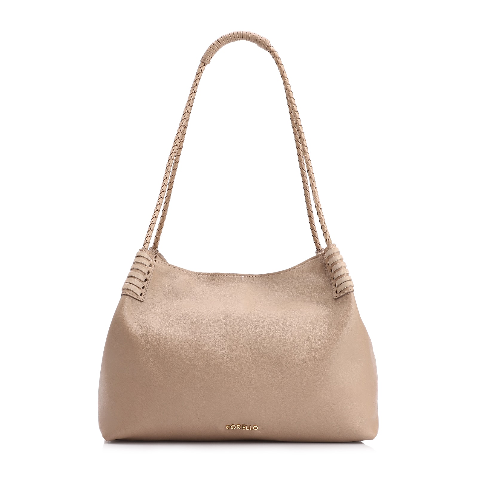 Bolsa De Ombro Couro Bege/Couro Nobuck Bege
