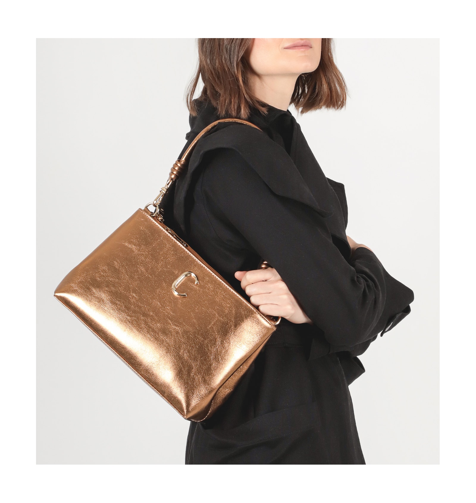Bolsa De Ombro Couro Bronze