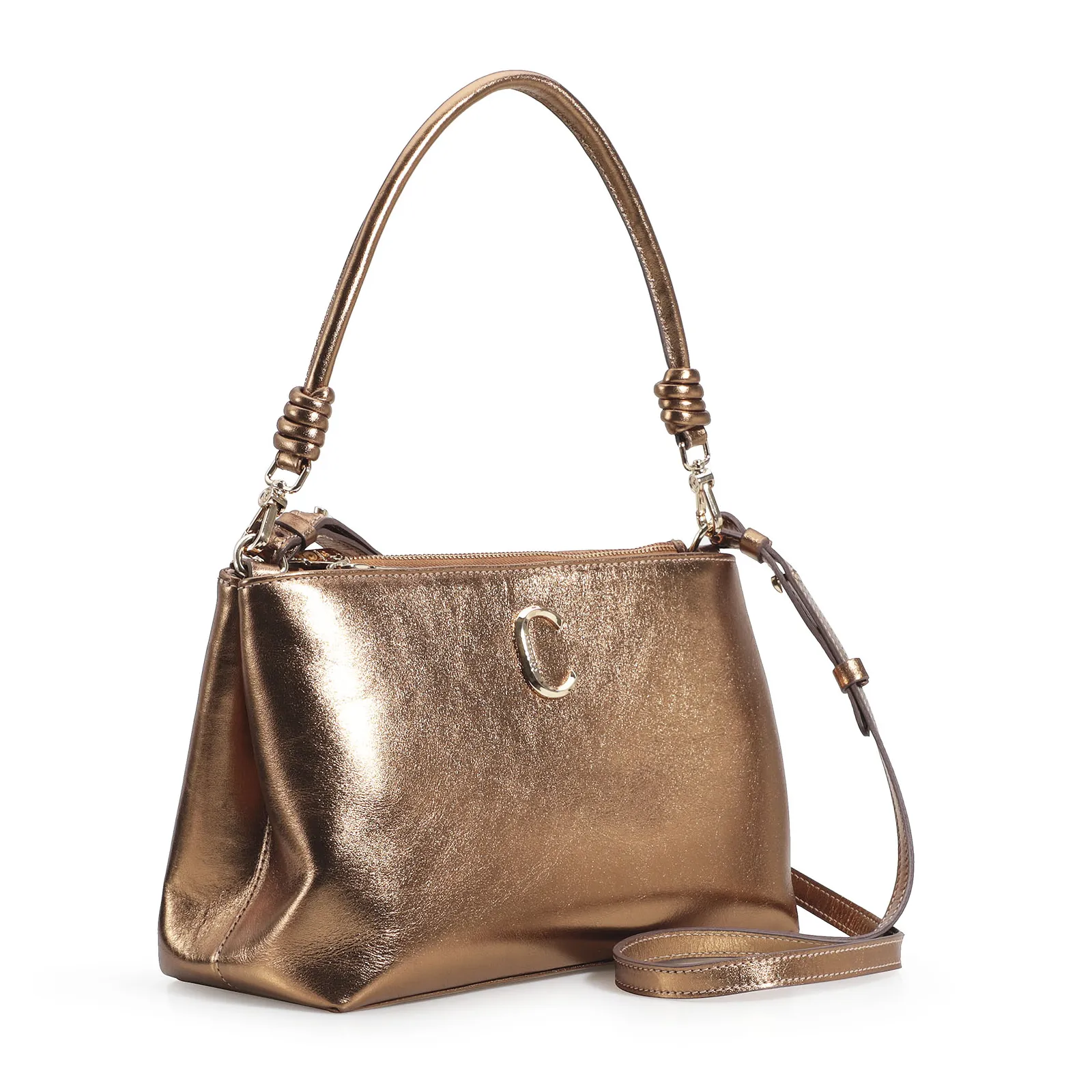 Bolsa De Ombro Couro Bronze
