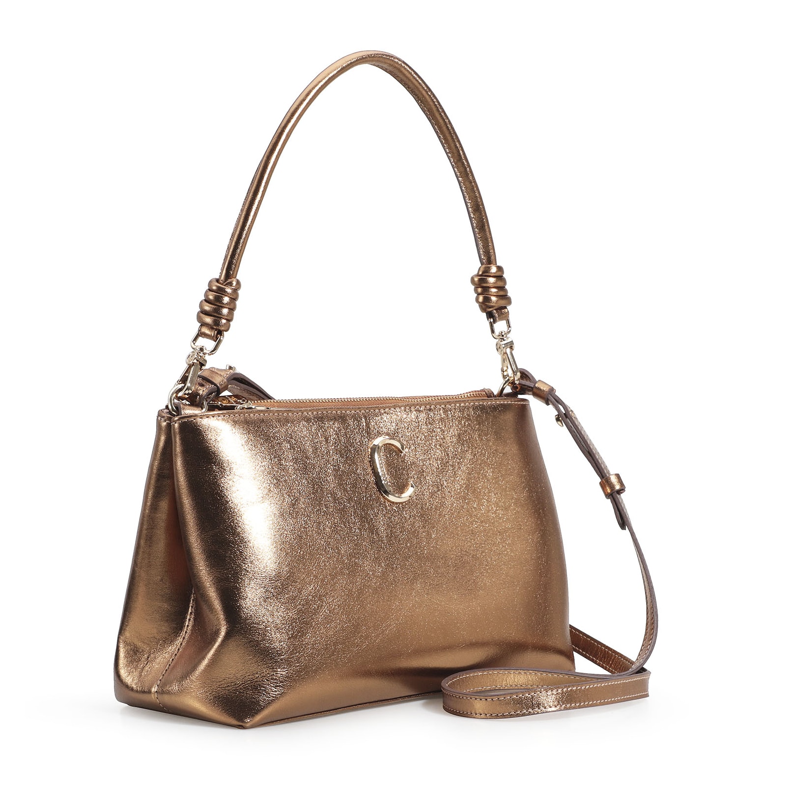 Bolsa De Ombro Couro Bronze