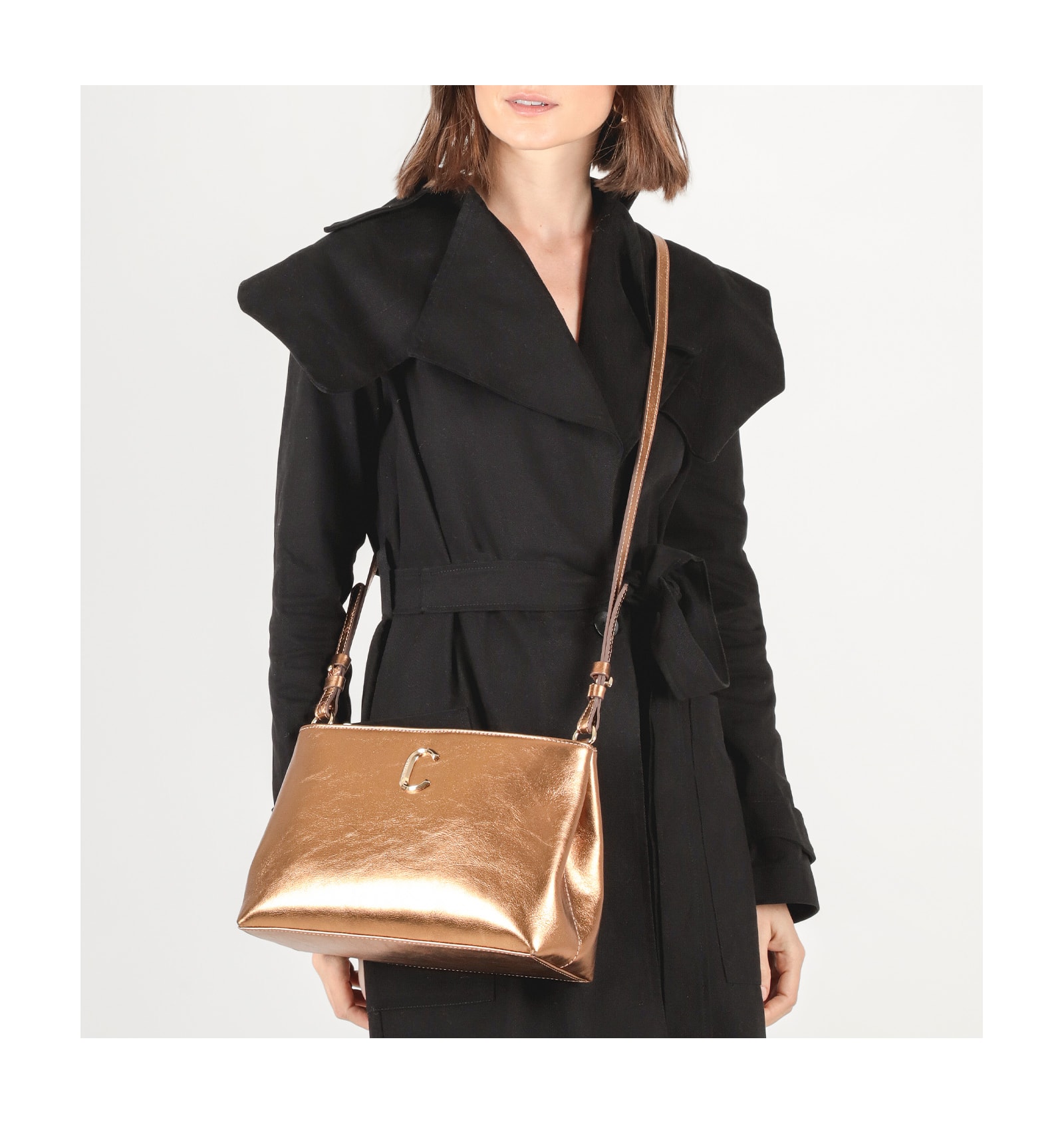 Bolsa De Ombro Couro Bronze