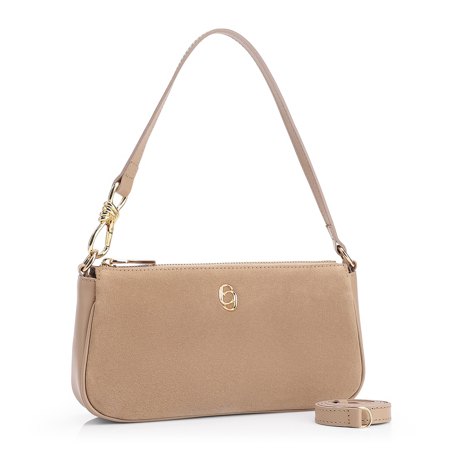 Bolsa De Ombro Couro Camurça/Couro Bege