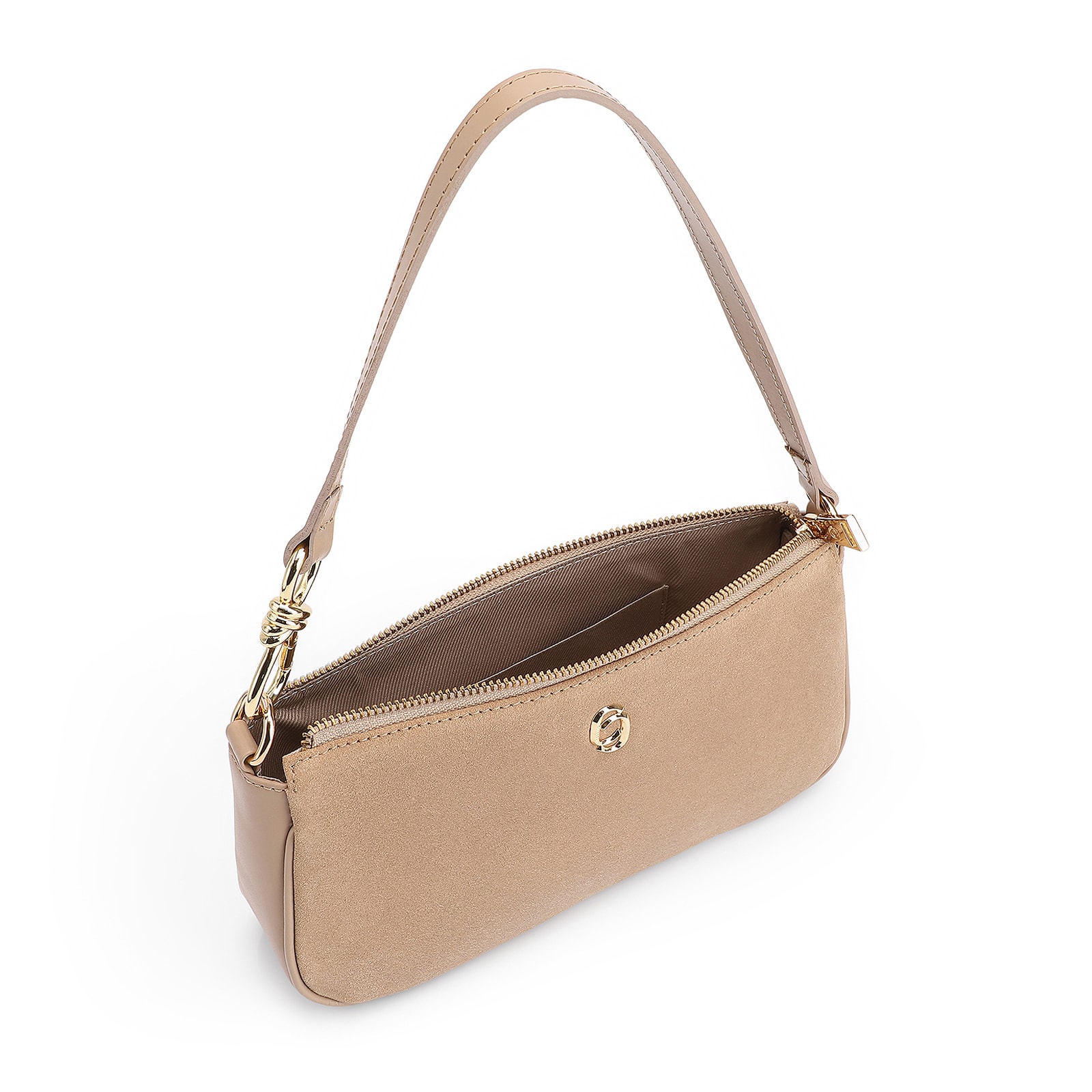 Bolsa De Ombro Couro Camurça/Couro Bege