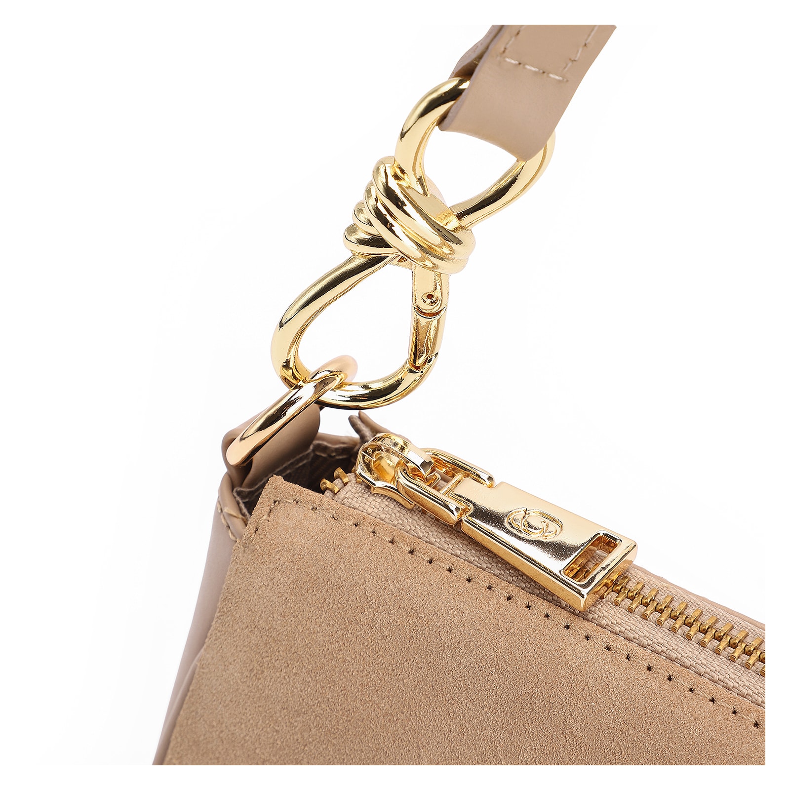 Bolsa De Ombro Couro Camurça/Couro Bege