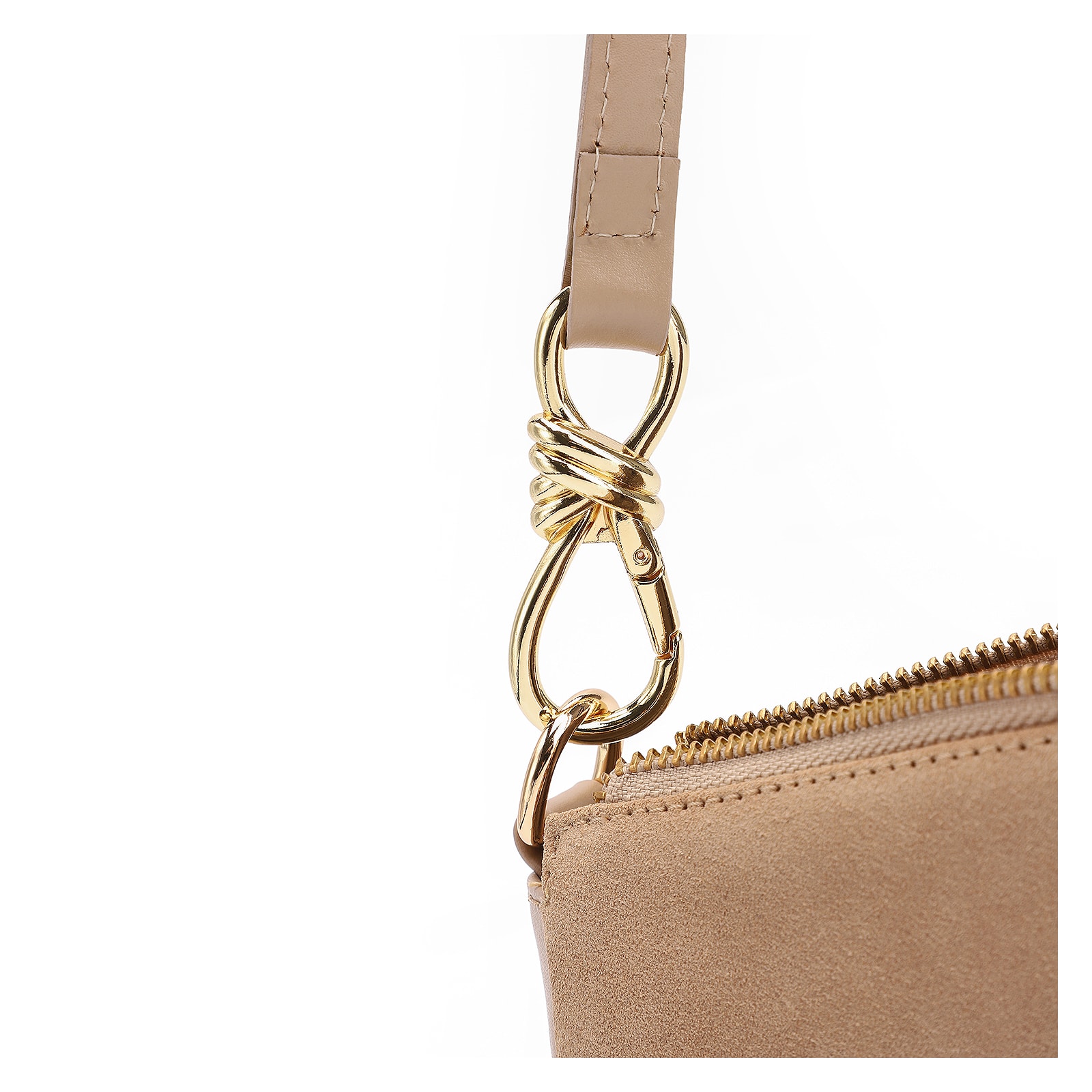 Bolsa De Ombro Couro Camurça/Couro Bege