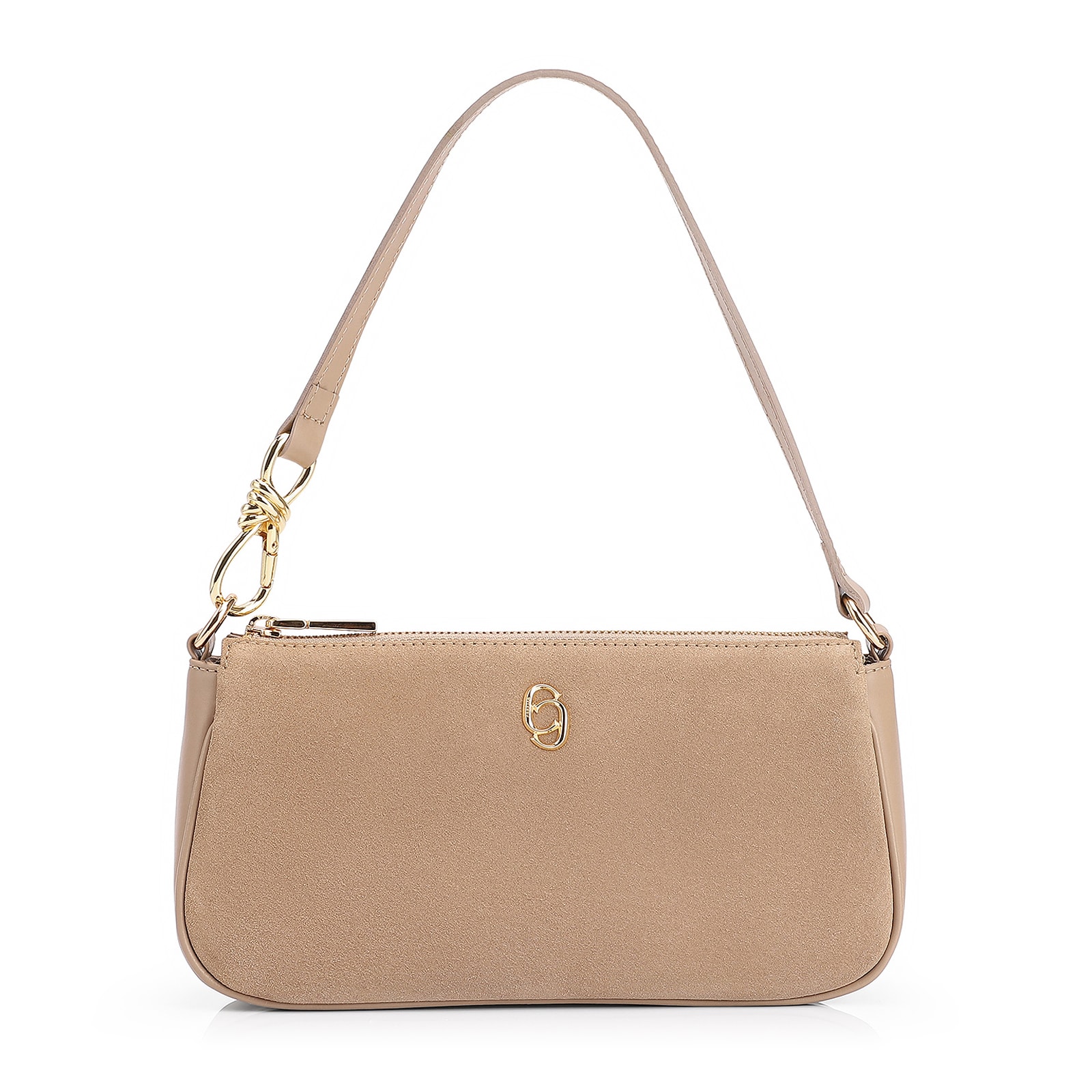 Bolsa De Ombro Couro Camurça/Couro Bege