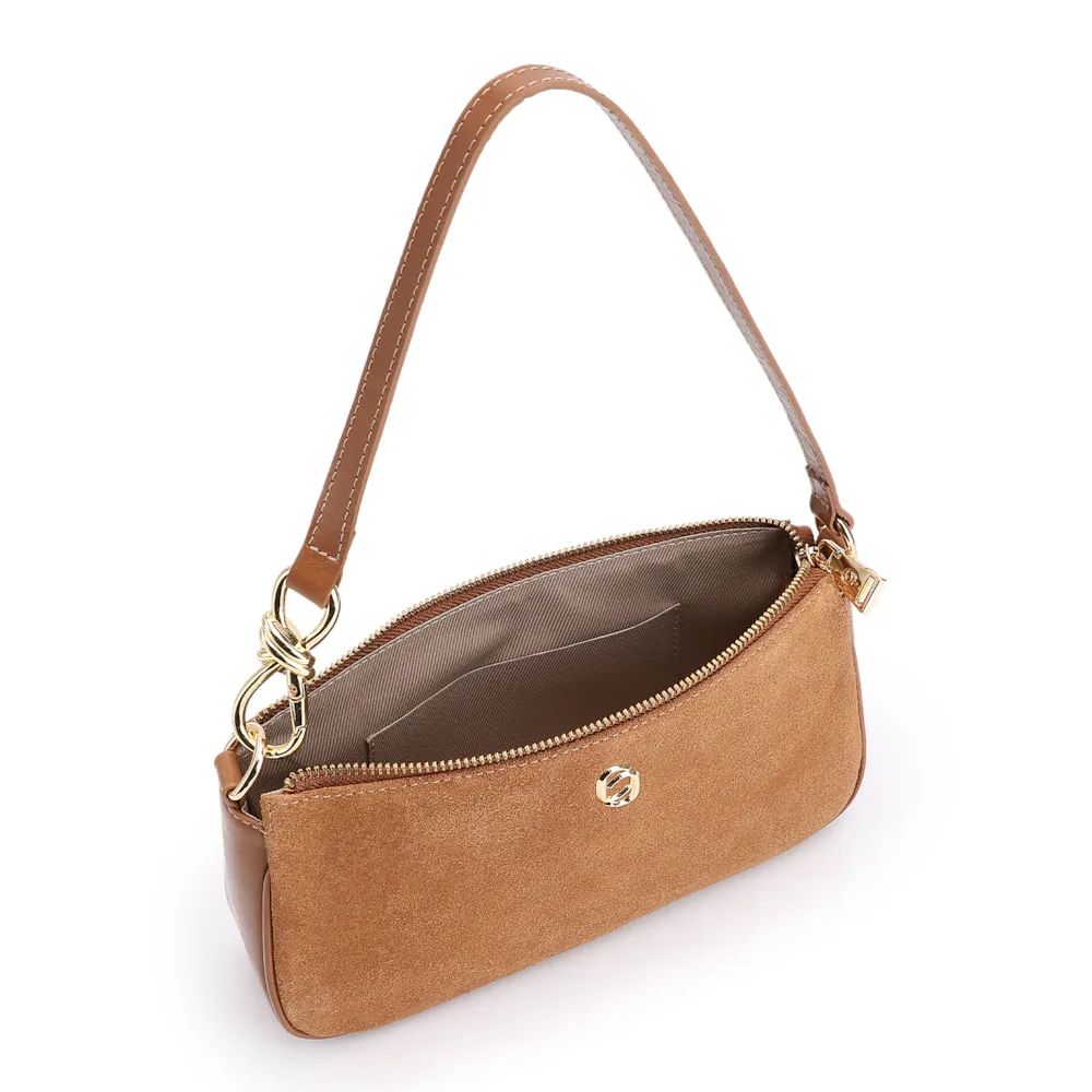 Bolsa De Ombro Couro Camurça/Couro Marrom Claro - imagem 5