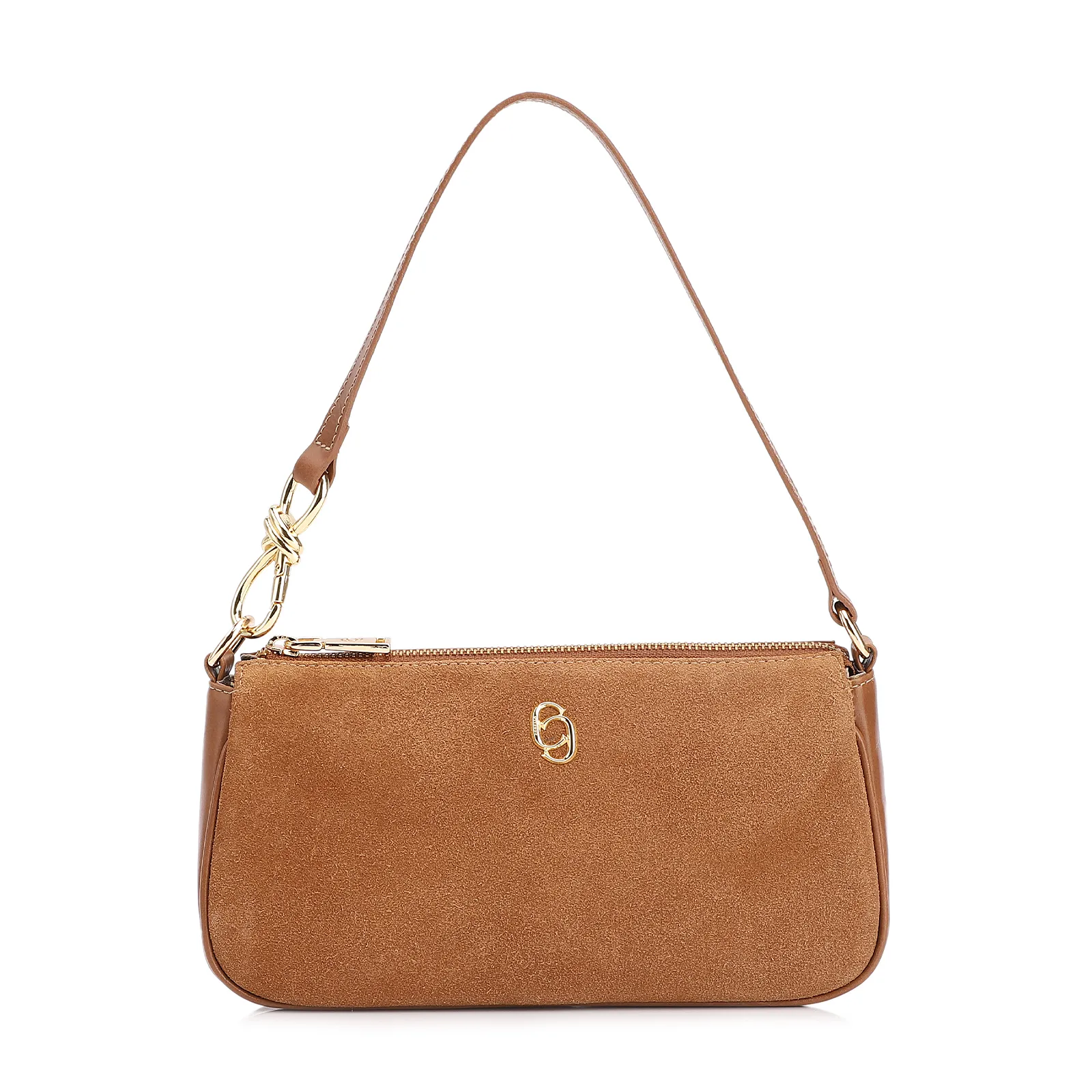 Bolsa De Ombro Couro Camurça/Couro Marrom Claro