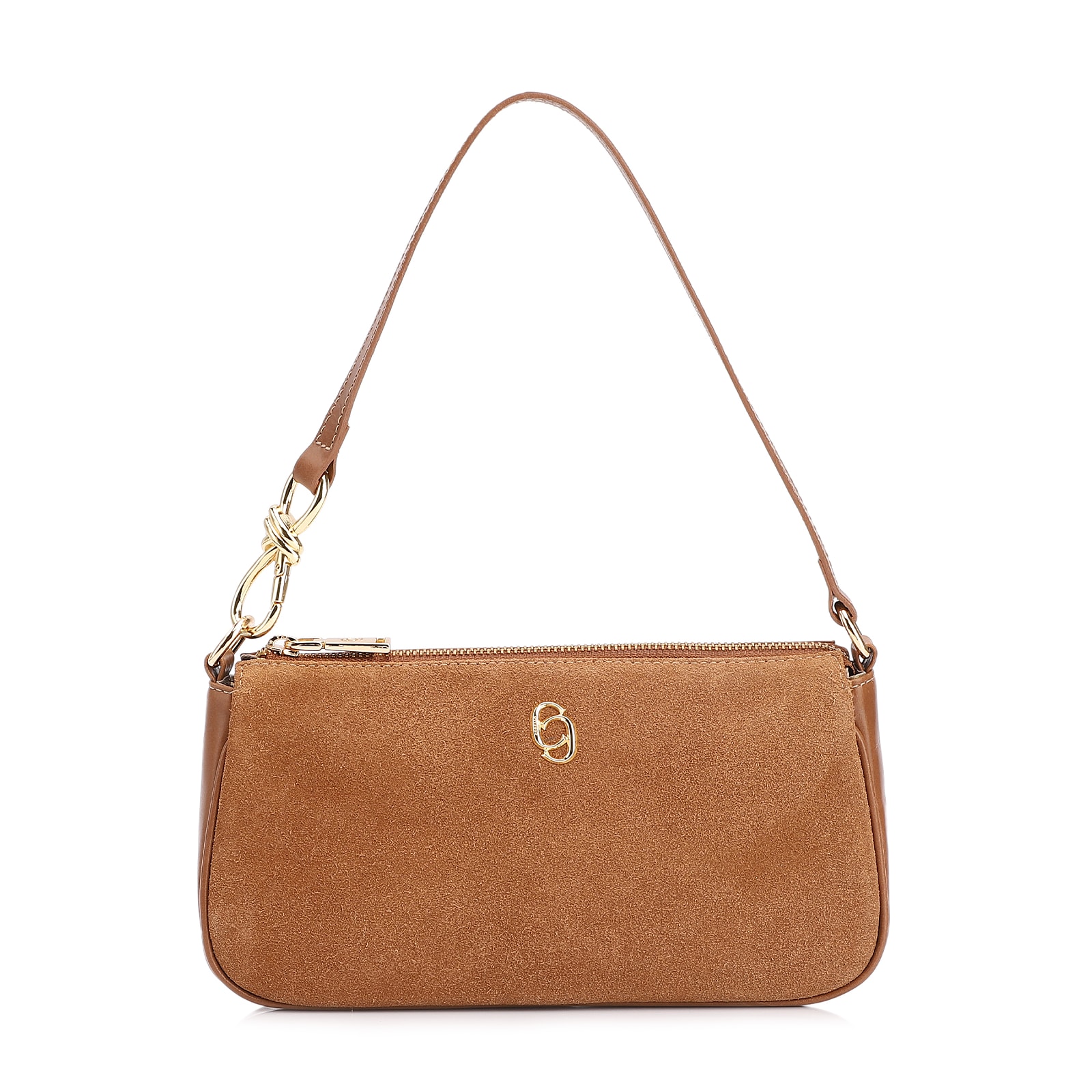 Bolsa De Ombro Couro Camurça/Couro Marrom Claro