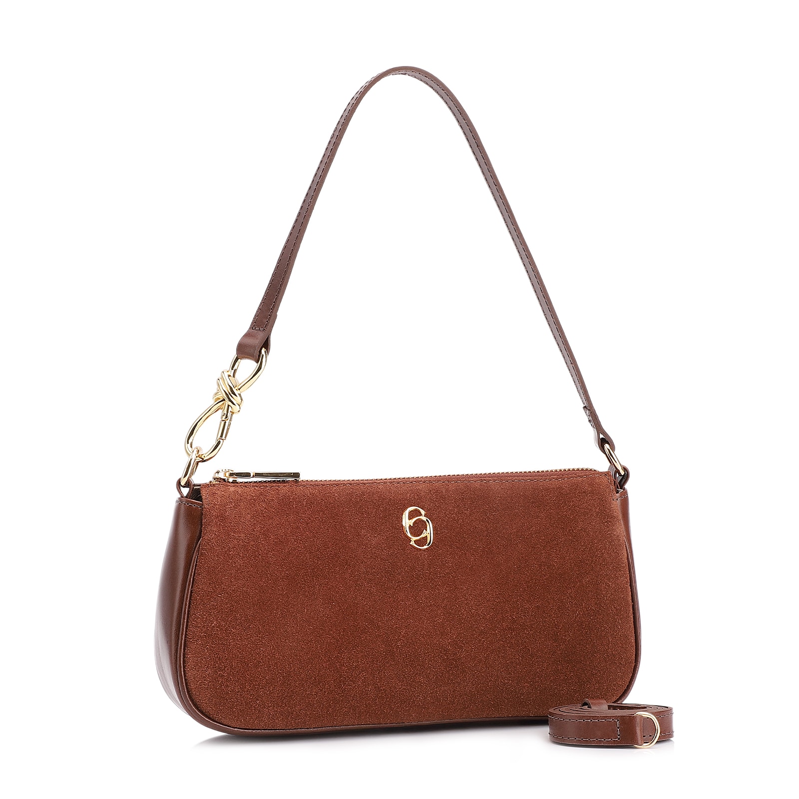 Bolsa De Ombro Couro Camurça/Couro Marrom Escuro