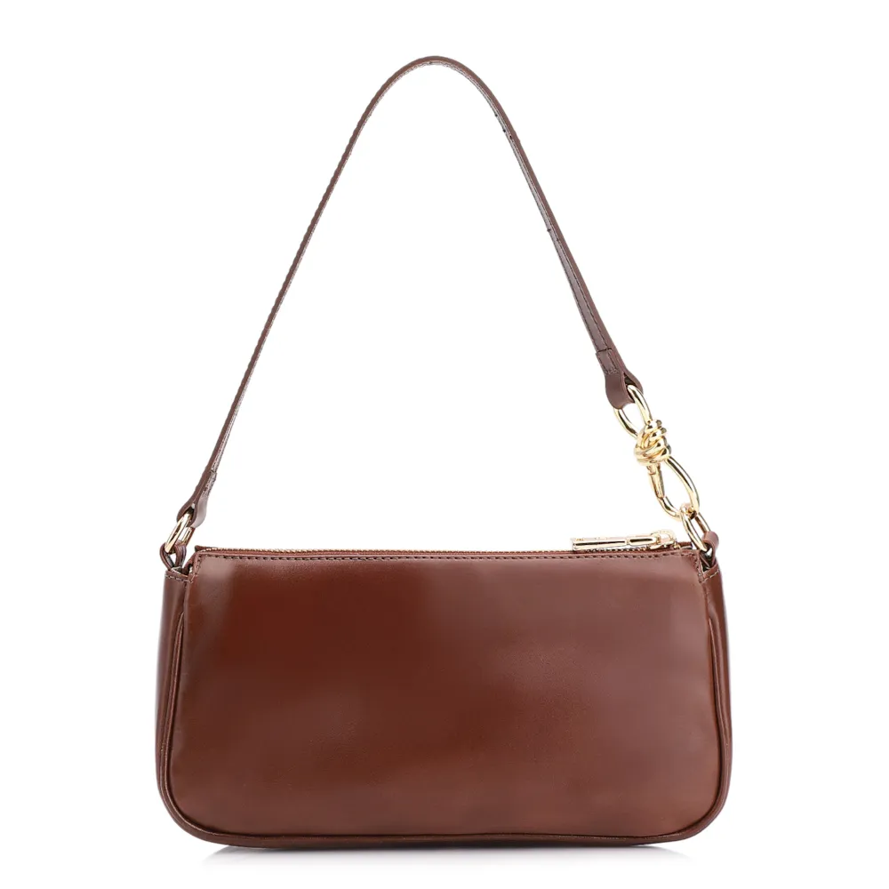 Bolsa De Ombro Couro Camurça/Couro Marrom Escuro - imagem 4