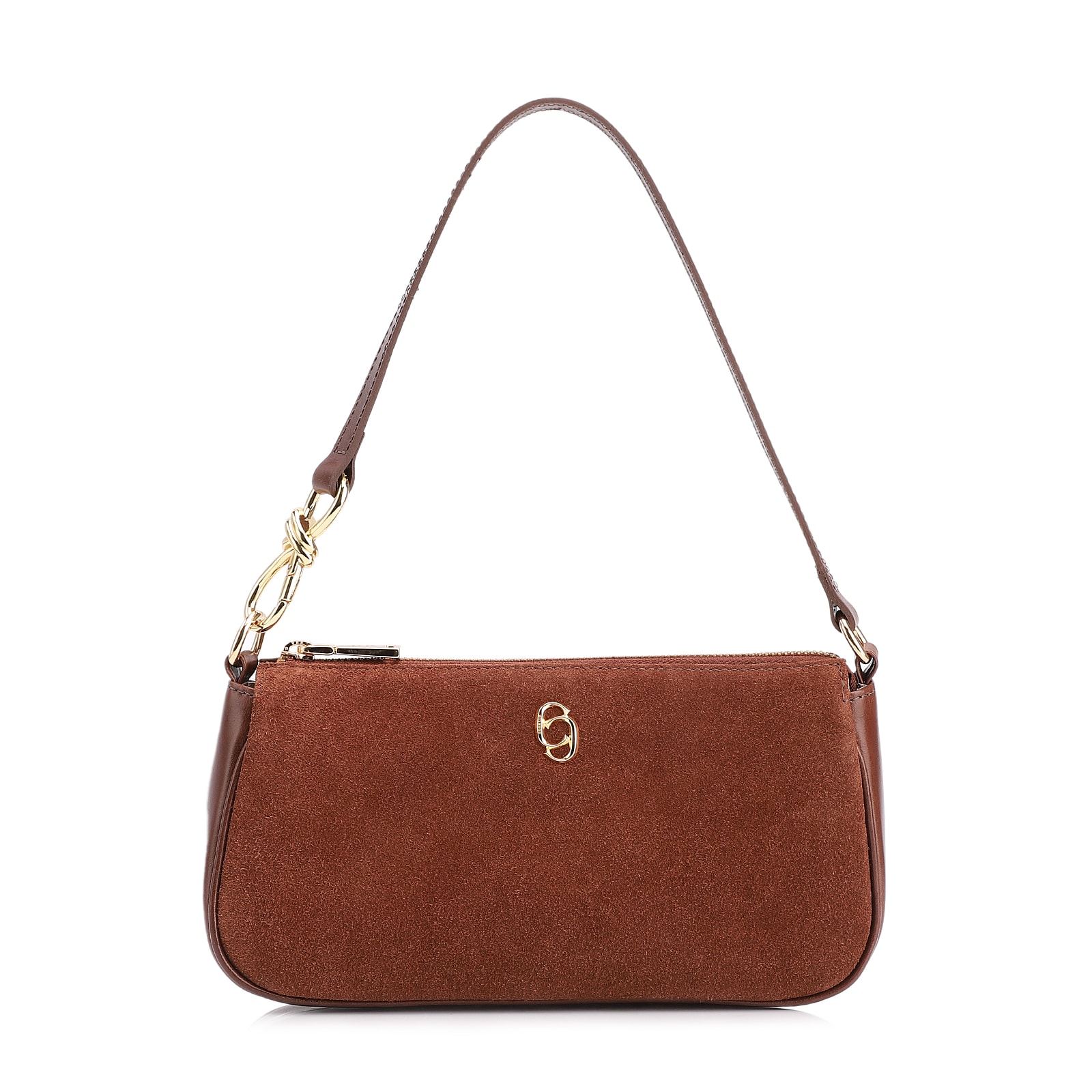 Bolsa De Ombro Couro Camurça/Couro Marrom Escuro