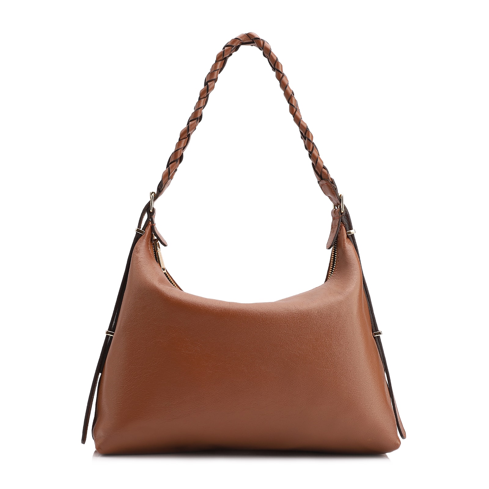 Bolsa De Ombro Couro Camurça Marrom Claro /Couro Marrom Claro