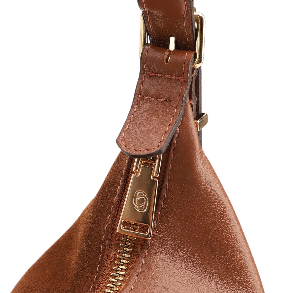 Bolsa De Ombro Couro Camurça Marrom Claro /Couro Marrom Claro - imagem 5