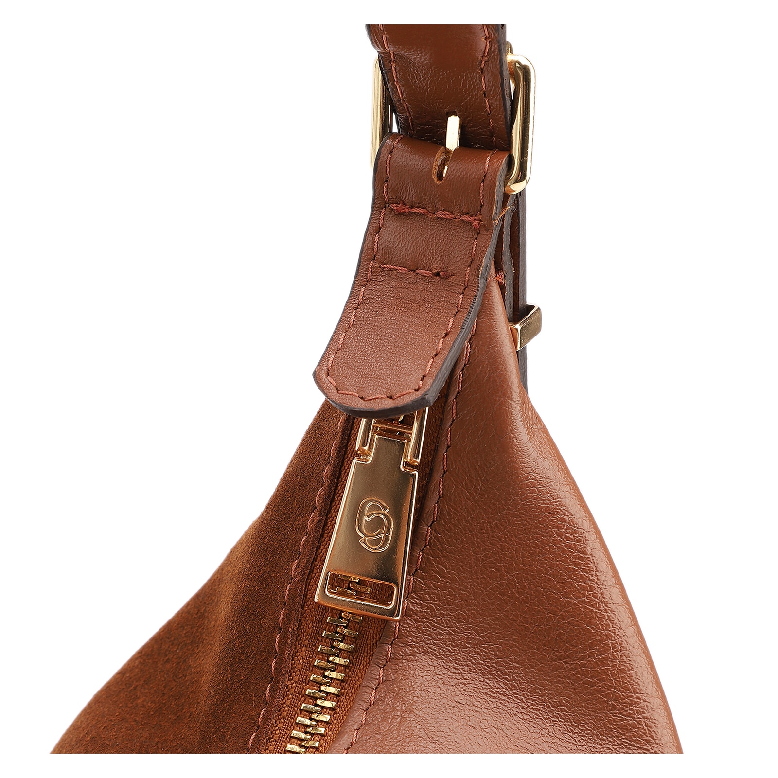 Bolsa De Ombro Couro Camurça Marrom Claro /Couro Marrom Claro