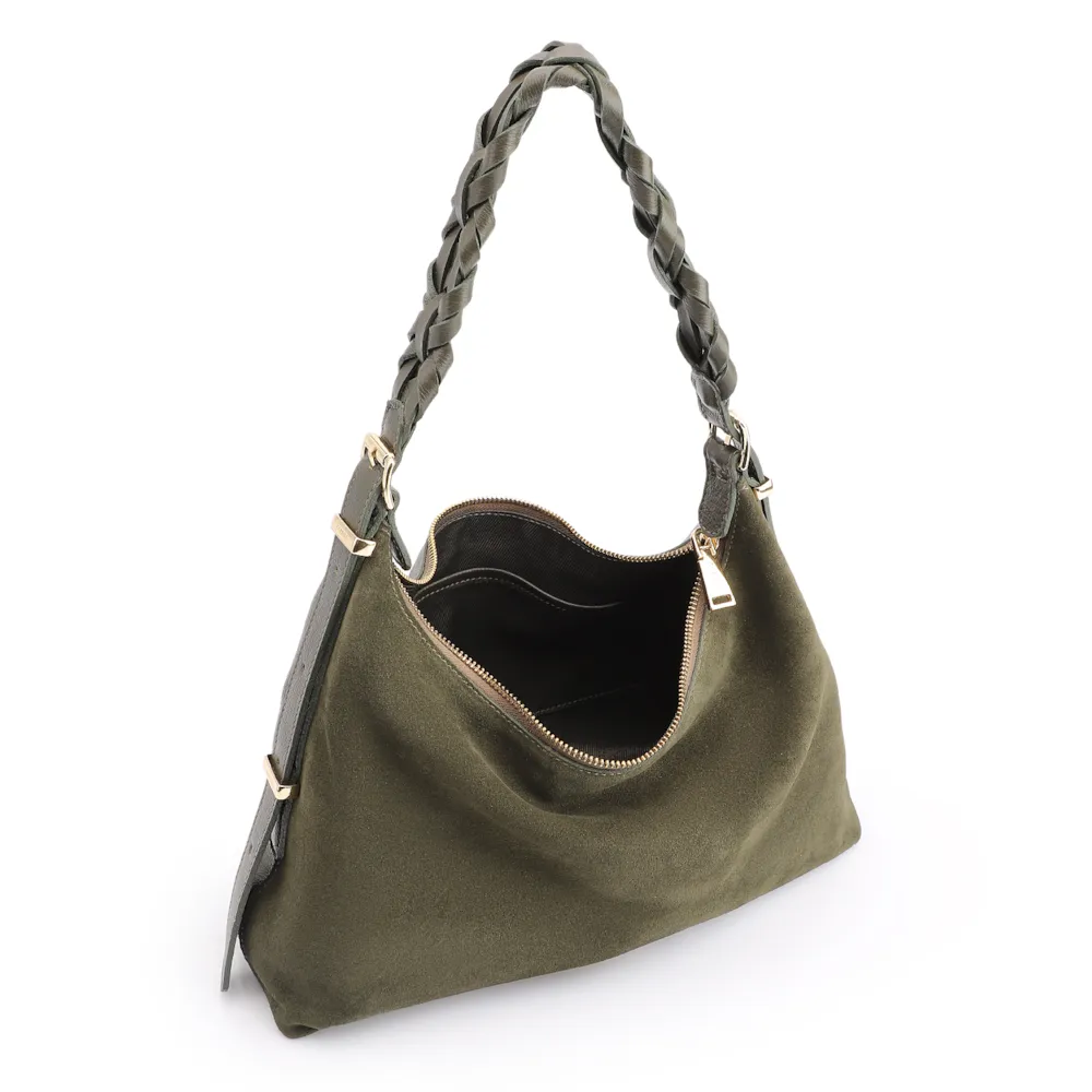 Bolsa De Ombro Couro Camurça Verde /Couro Verde - imagem 4