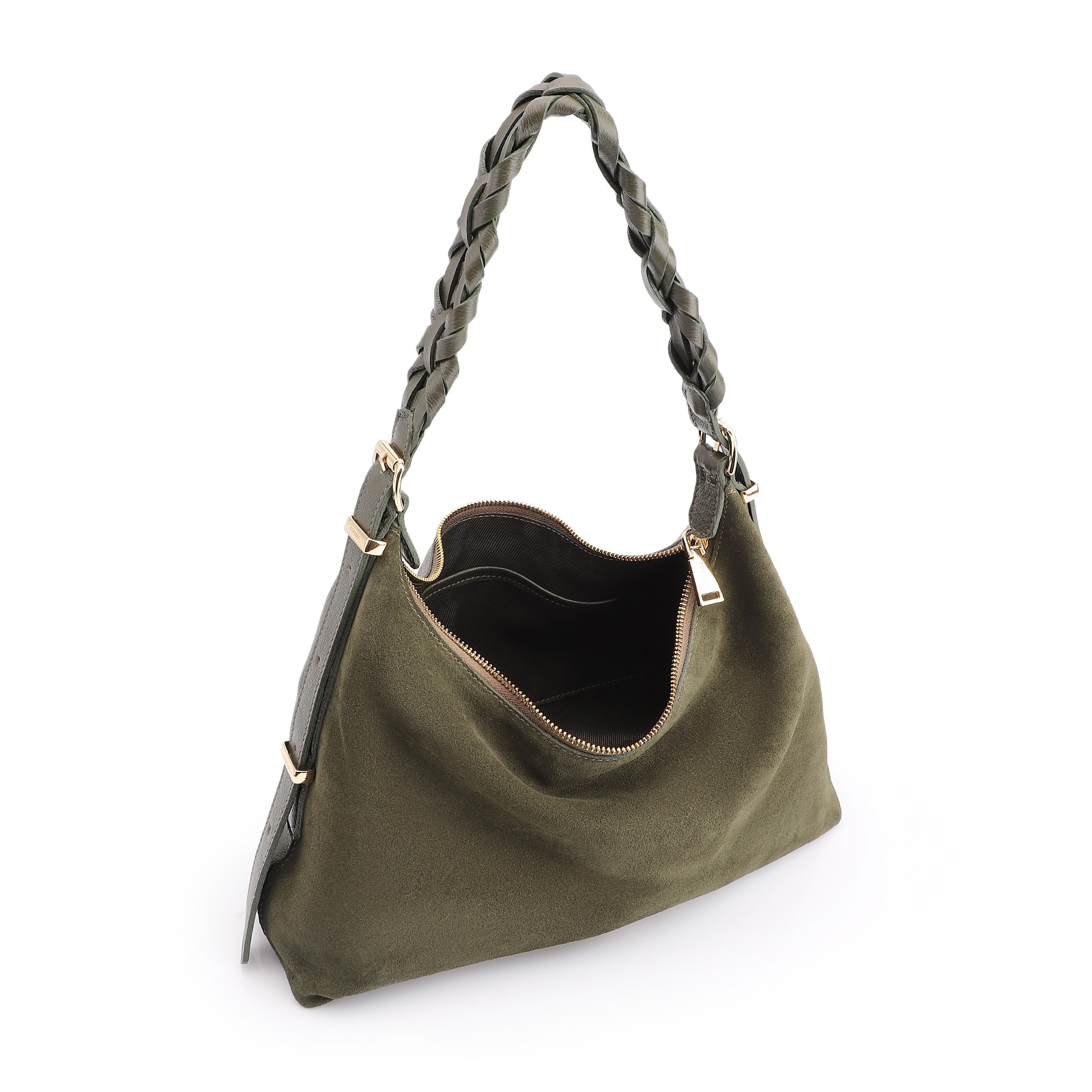 Bolsa De Ombro Couro Camurça Verde /Couro Verde