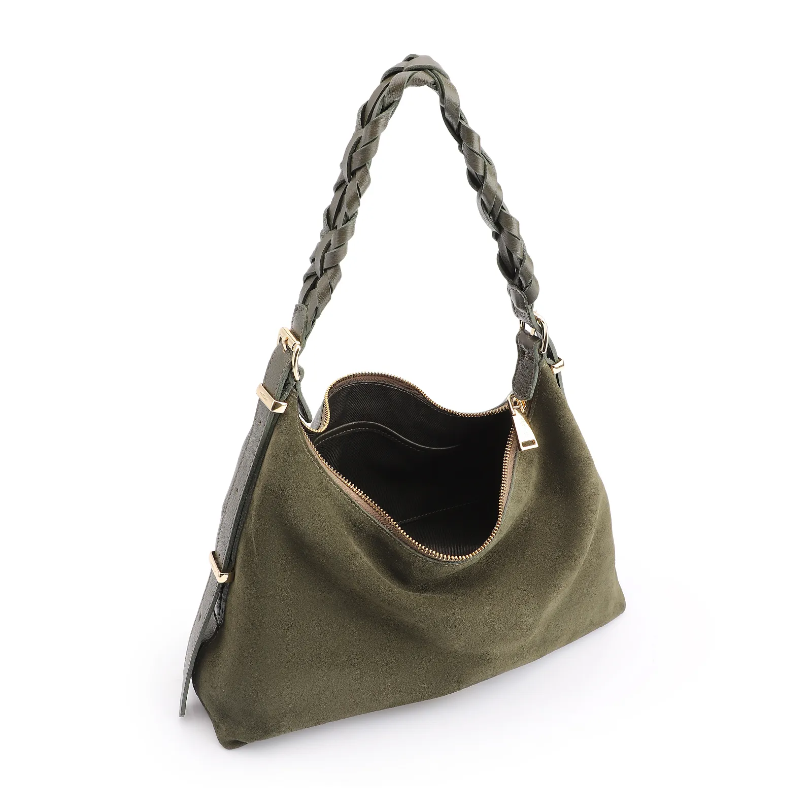 Bolsa De Ombro Couro Camurça Verde /Couro Verde