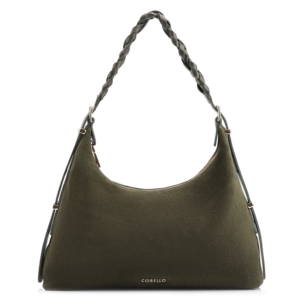 Bolsa De Ombro Couro Camurça Verde /Couro Verde