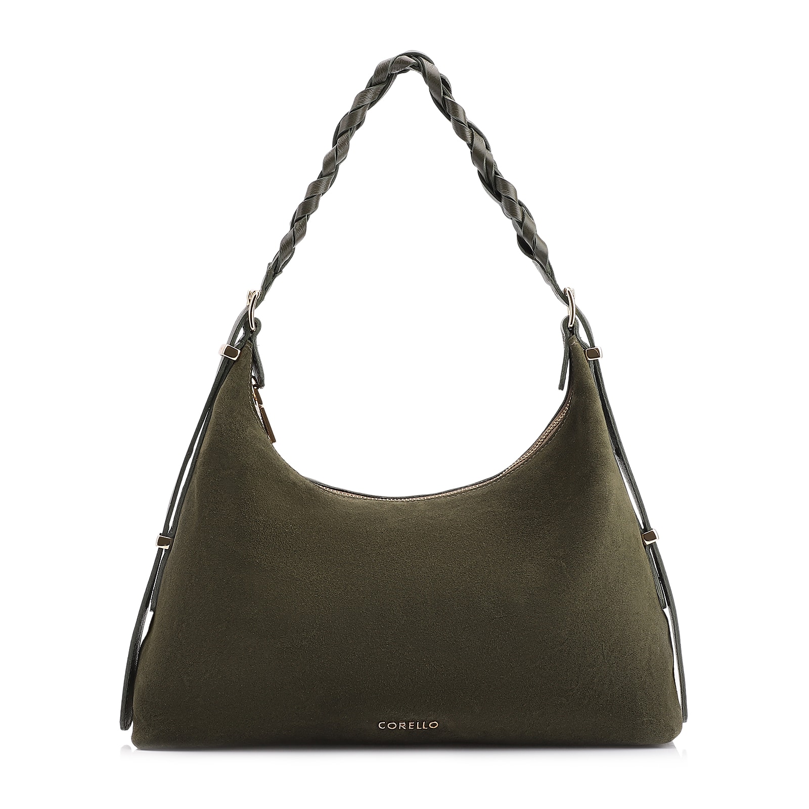 Bolsa De Ombro Couro Camurça Verde /Couro Verde