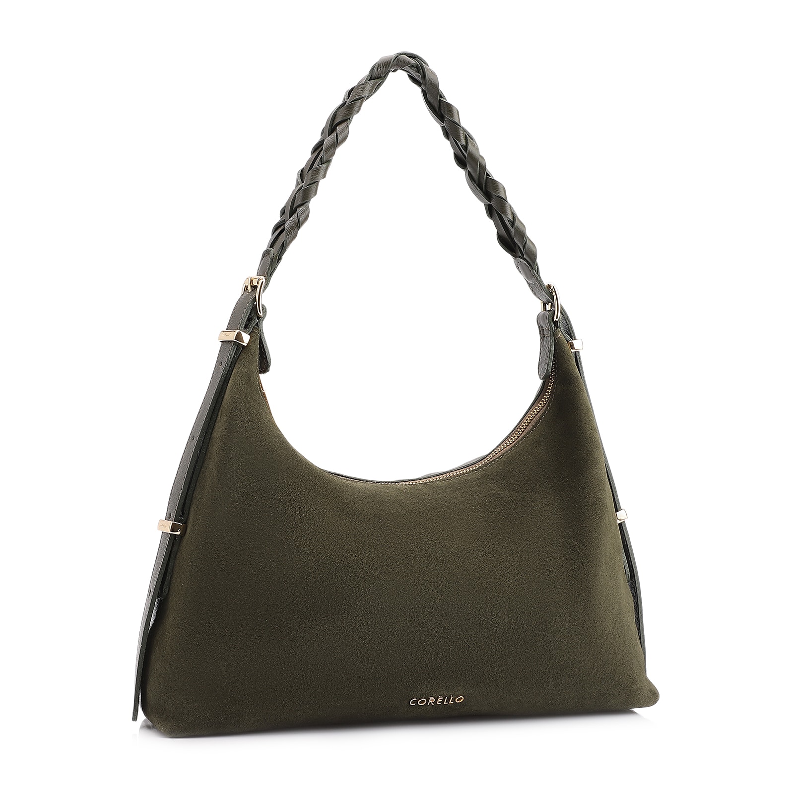 Bolsa De Ombro Couro Camurça Verde /Couro Verde