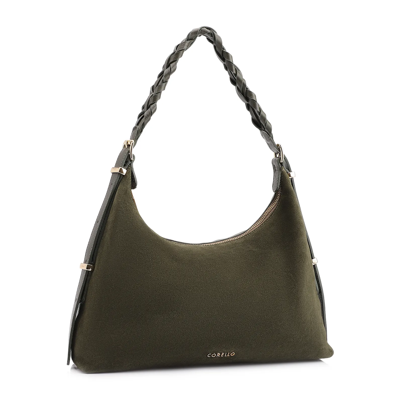 Bolsa De Ombro Couro Camurça Verde /Couro Verde