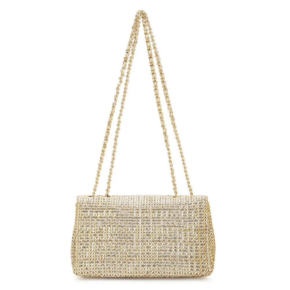Bolsa De Ombro Couro Crochet Dourado - imagem 3
