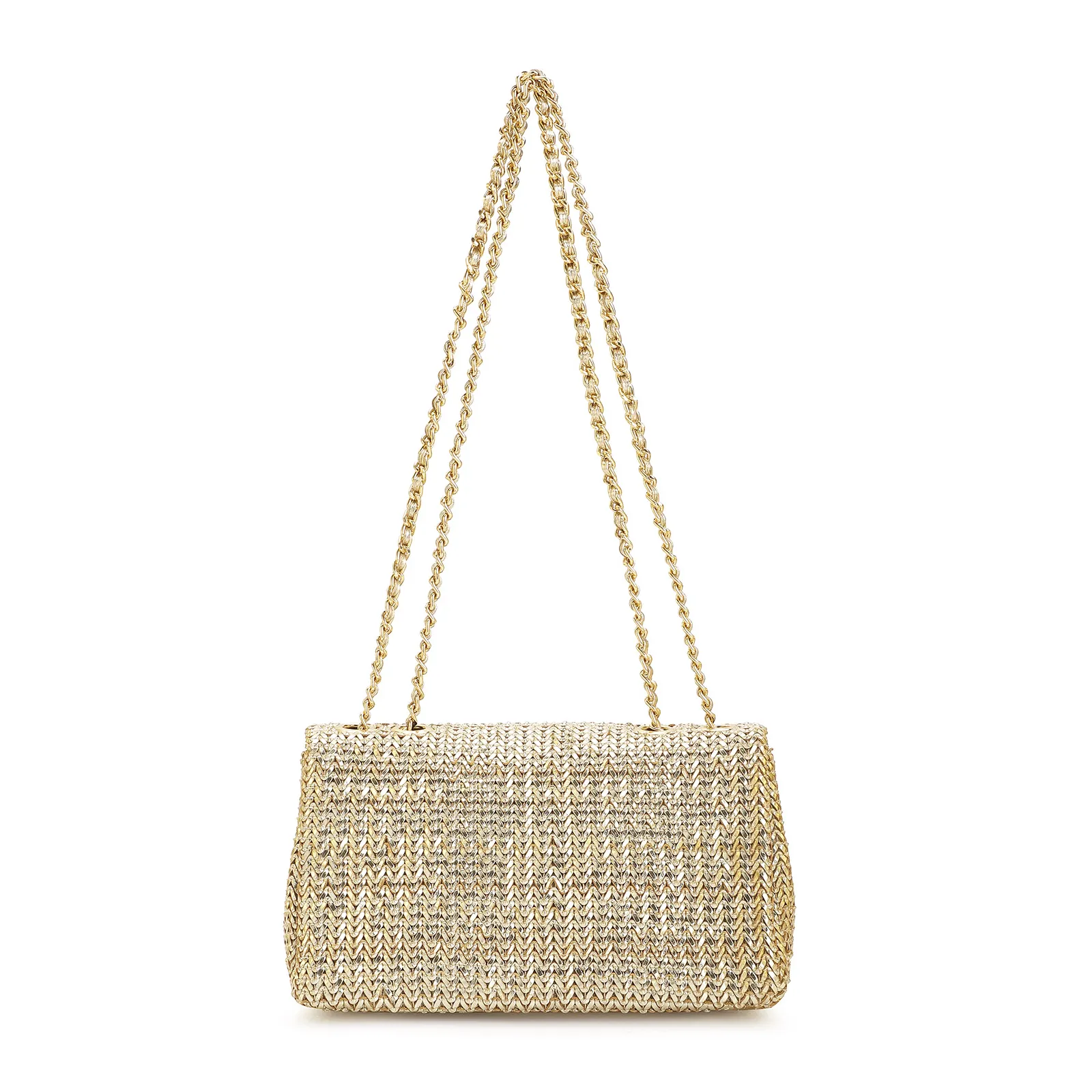Bolsa De Ombro Couro Crochet Dourado