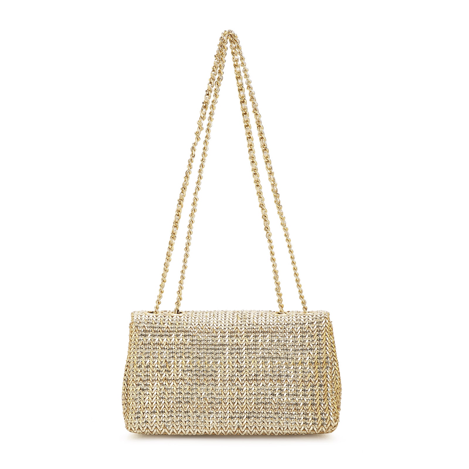 Bolsa De Ombro Couro Crochet Dourado