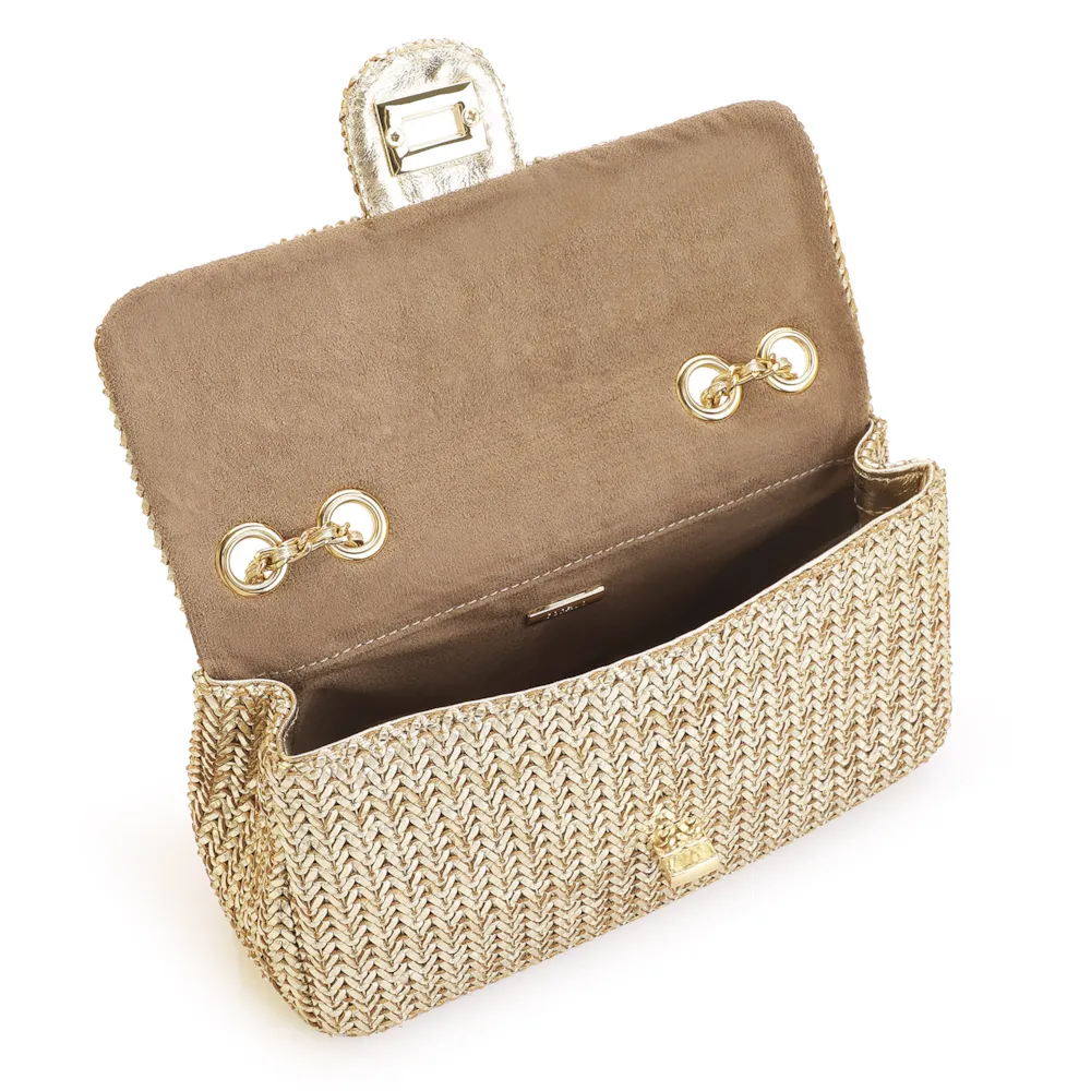 Bolsa De Ombro Couro Crochet Dourado - imagem 4