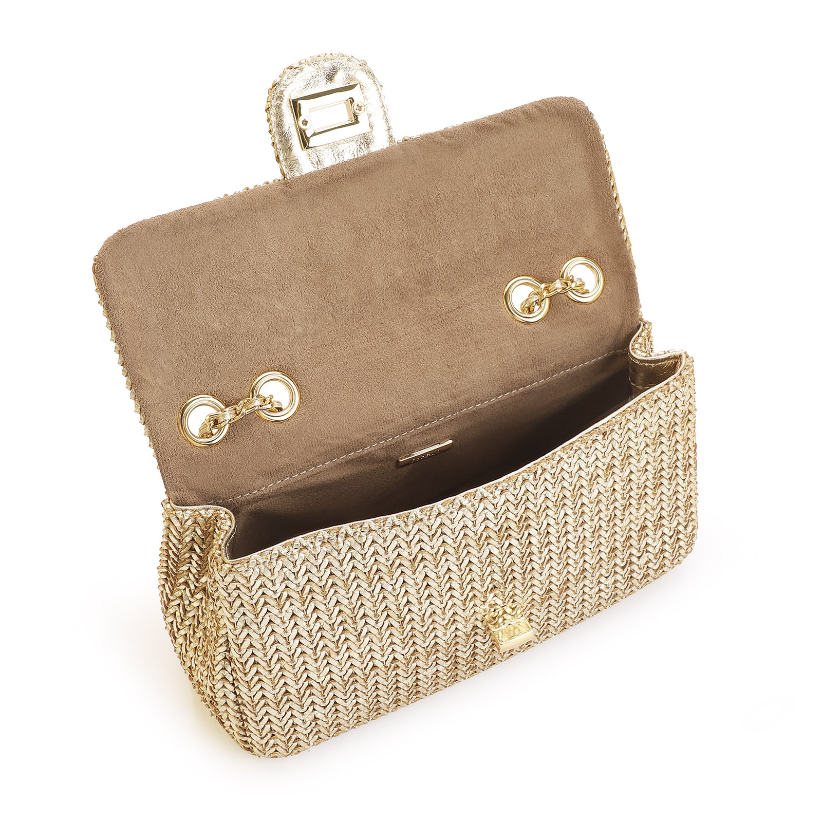 Bolsa De Ombro Couro Crochet Dourado