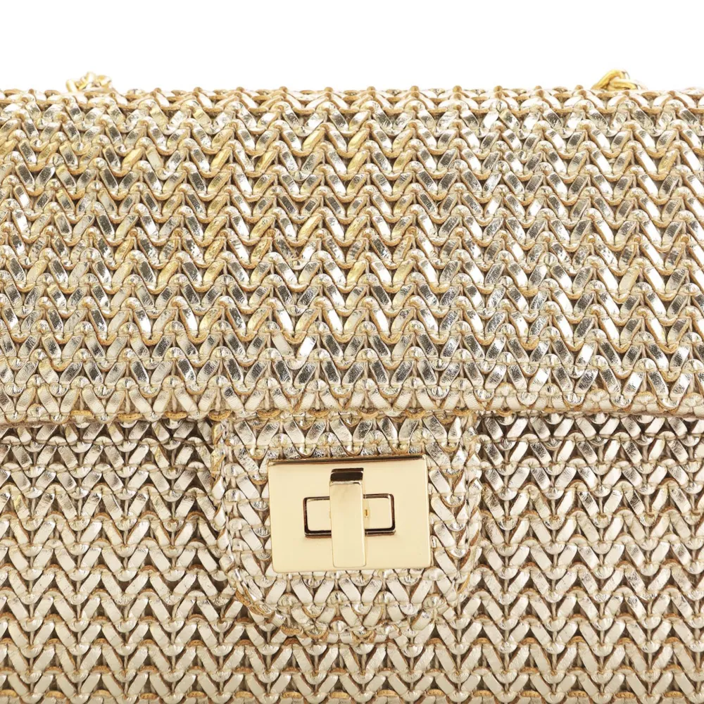 Bolsa De Ombro Couro Crochet Dourado - imagem 5